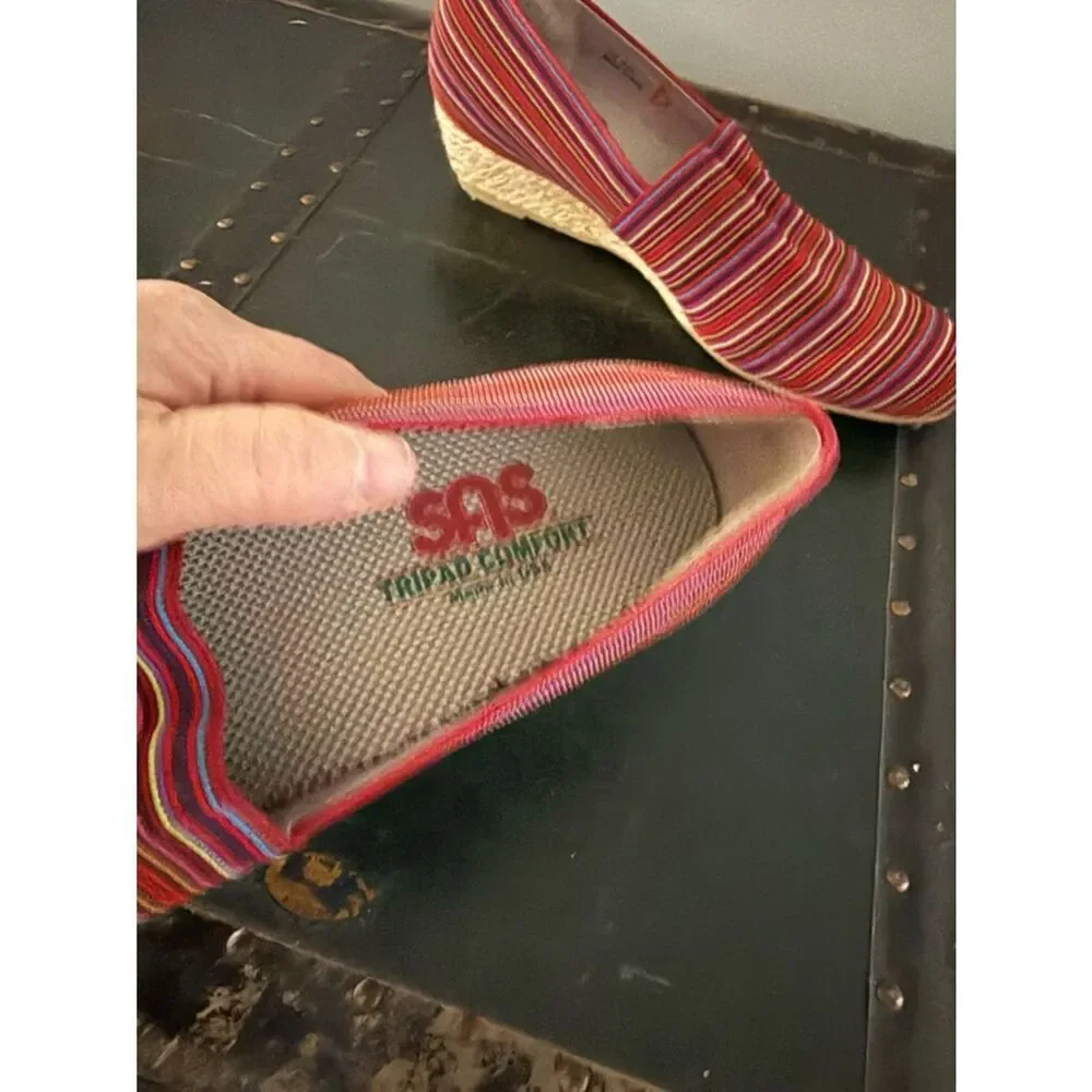 SAS Becky Red Stripe Wedge Jute Wrapped Espadrille 11 made in ITALY
